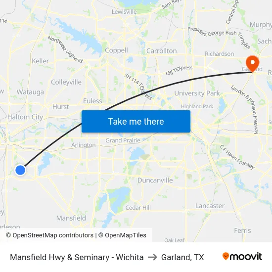Mansfield Hwy & Seminary - Wichita to Garland, TX map