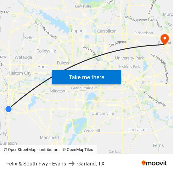 Felix & South Fwy - Evans to Garland, TX map