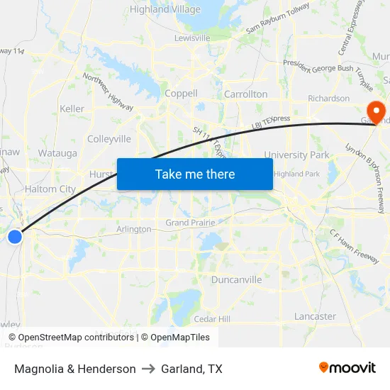 Magnolia & Henderson to Garland, TX map
