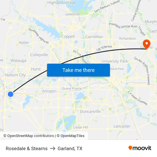 Rosedale & Stearns to Garland, TX map