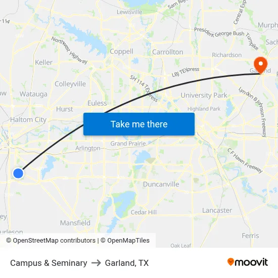 Campus & Seminary to Garland, TX map