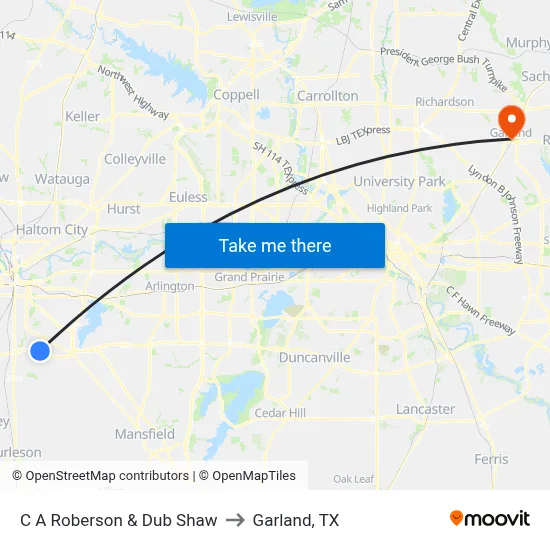 C A Roberson & Dub Shaw to Garland, TX map