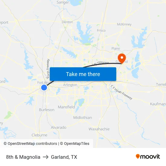 8th & Magnolia to Garland, TX map