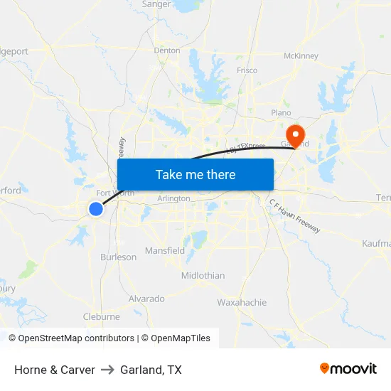 Horne & Carver to Garland, TX map