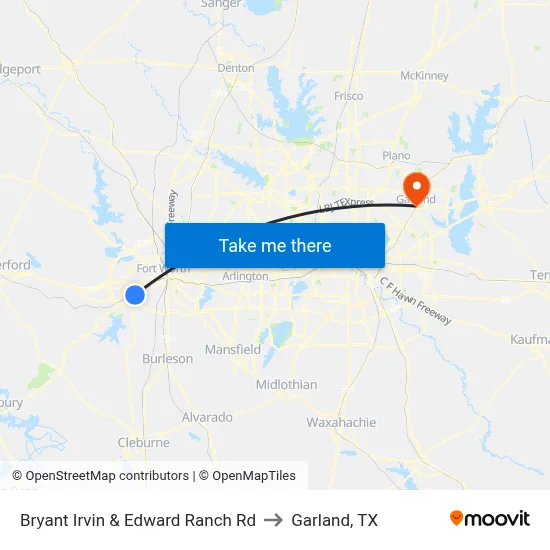 Bryant Irvin & Edward Ranch Rd to Garland, TX map