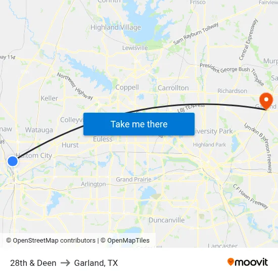28th & Deen to Garland, TX map