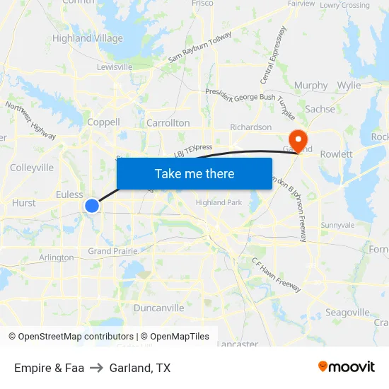 Empire & Faa to Garland, TX map