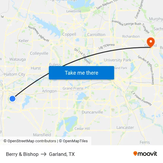 Berry & Bishop to Garland, TX map