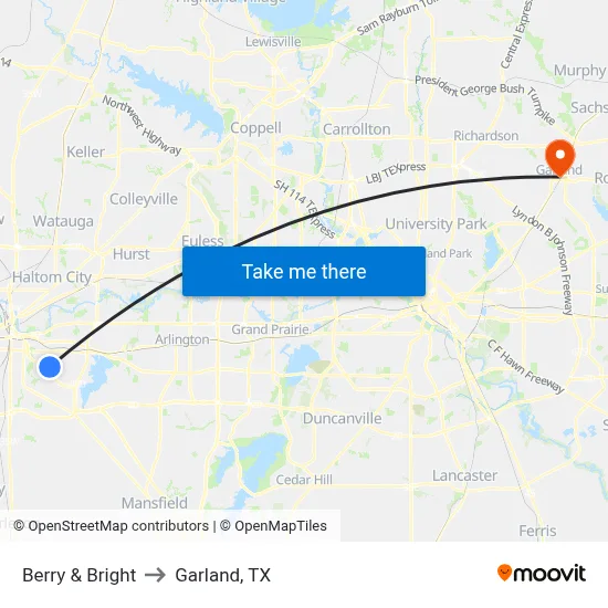 Berry & Bright to Garland, TX map