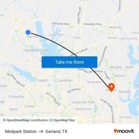 Medpark Station to Garland, TX map