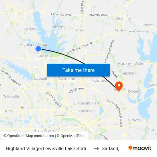 Highland Village/Lewisville Lake Station to Garland, TX map