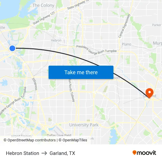 Hebron Station to Garland, TX map