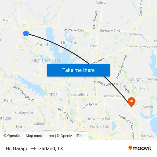 Hs Garage to Garland, TX map