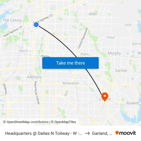 Headquarters @ Dallas N Tollway - W - MB to Garland, TX map