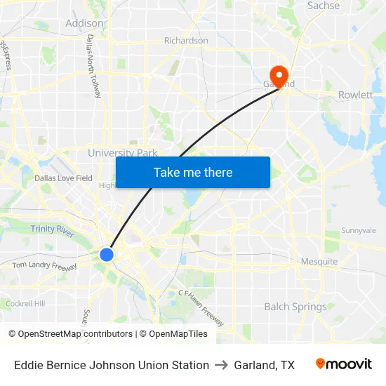 Eddie Bernice Johnson Union Station to Garland, TX map