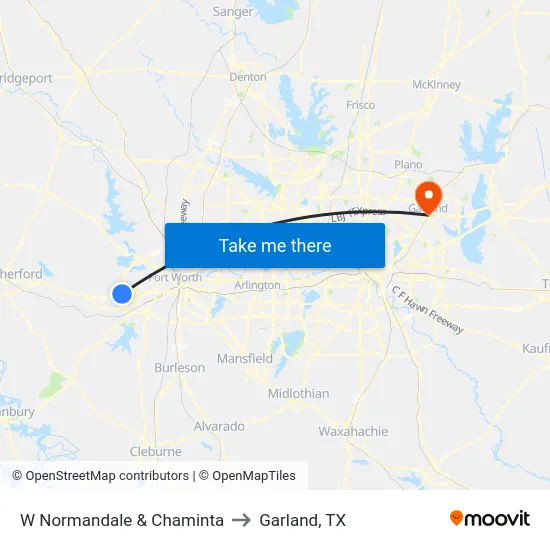 W Normandale & Chaminta to Garland, TX map