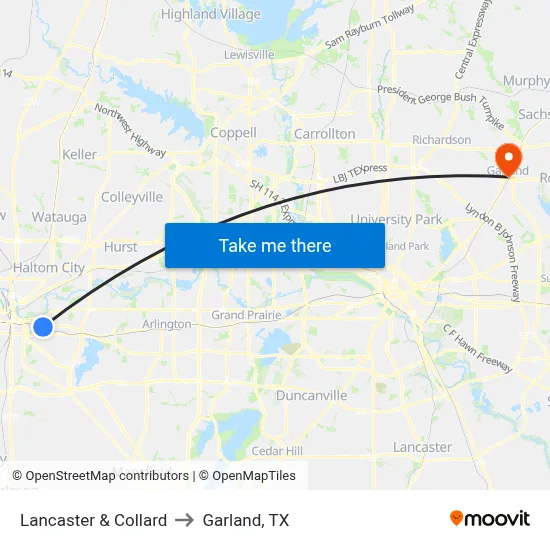 Lancaster & Collard to Garland, TX map