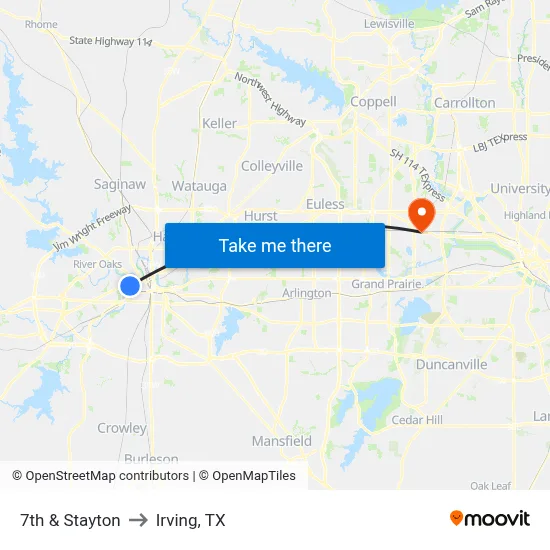 7th & Stayton to Irving, TX map