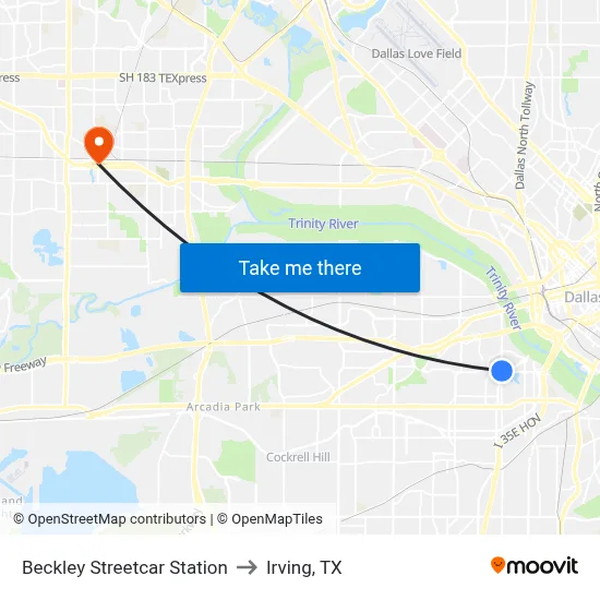 Beckley Streetcar Station to Irving, TX map