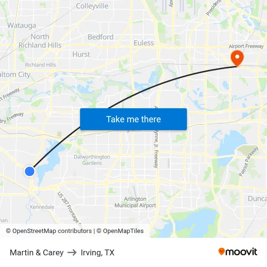 Martin & Carey to Irving, TX map