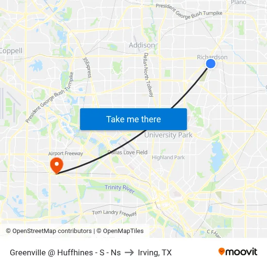 Greenville @ Huffhines - S - Ns to Irving, TX map