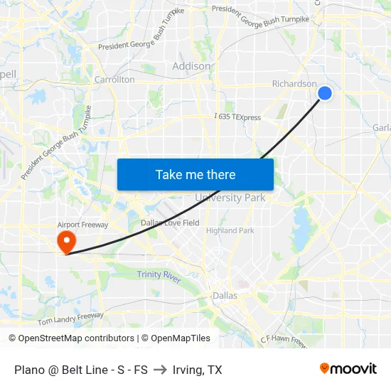 Plano @ Belt Line - S - FS to Irving, TX map