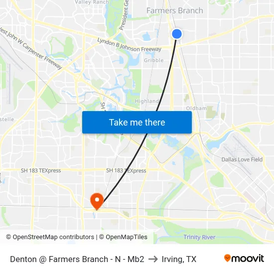 Denton @ Farmers Branch - N - Mb2 to Irving, TX map