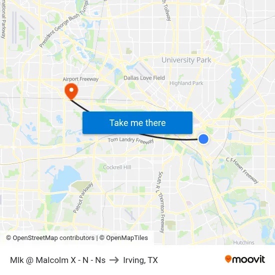 Mlk @ Malcolm X - N - Ns to Irving, TX map