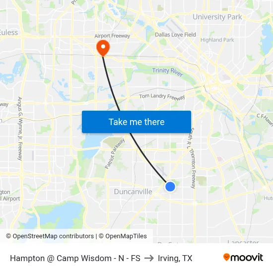 Hampton @ Camp Wisdom - N - FS to Irving, TX map