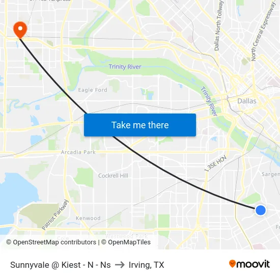 Sunnyvale @ Kiest - N - Ns to Irving, TX map