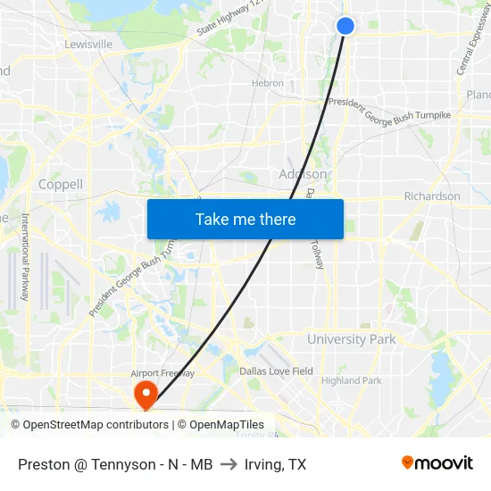 Preston @ Tennyson - N - MB to Irving, TX map