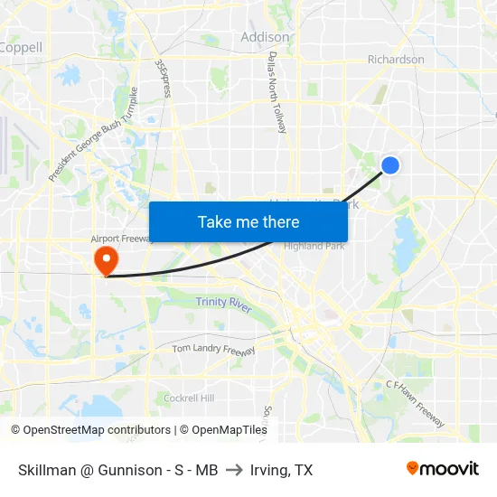 Skillman @ Gunnison - S - MB to Irving, TX map