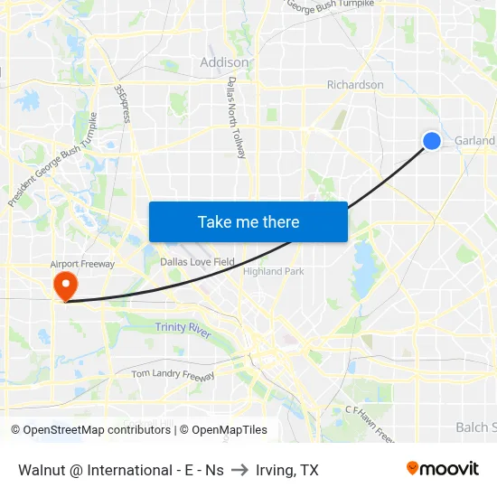 Walnut @ International - E - Ns to Irving, TX map
