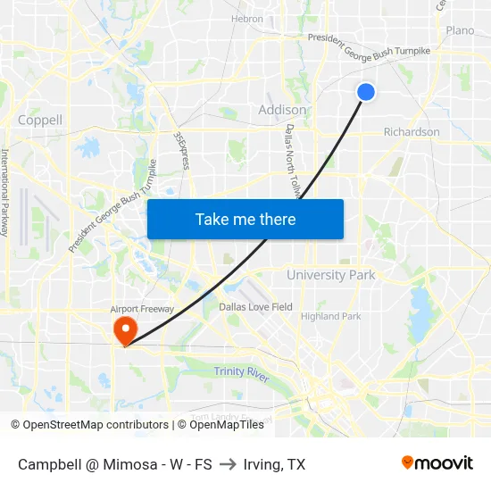 Campbell @ Mimosa - W - FS to Irving, TX map