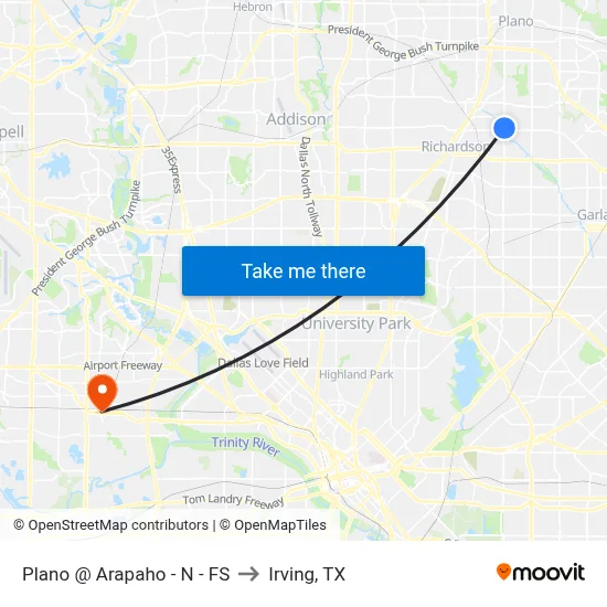 Plano @ Arapaho - N - FS to Irving, TX map