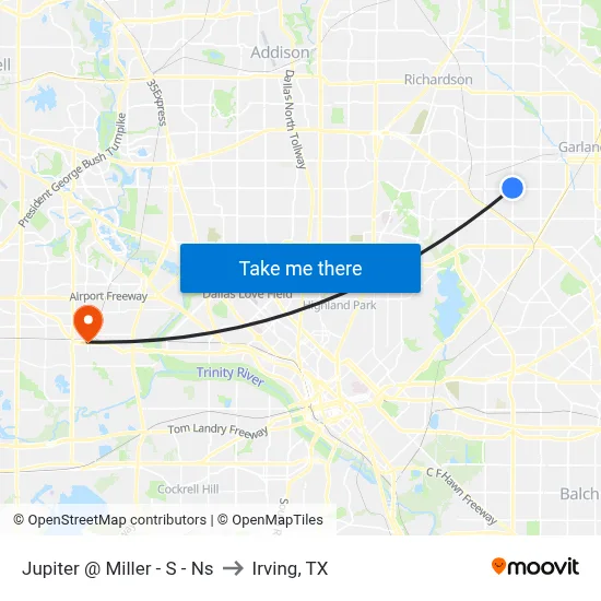 Jupiter @ Miller - S - Ns to Irving, TX map
