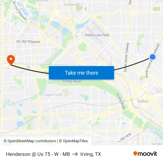 Henderson @ Us 75 - W - MB to Irving, TX map