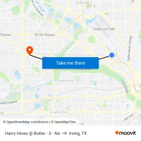 Harry Hines @ Butler - S - Ns to Irving, TX map
