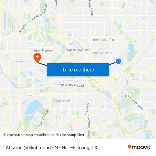 Abrams @ Richmond - N - Ns to Irving, TX map