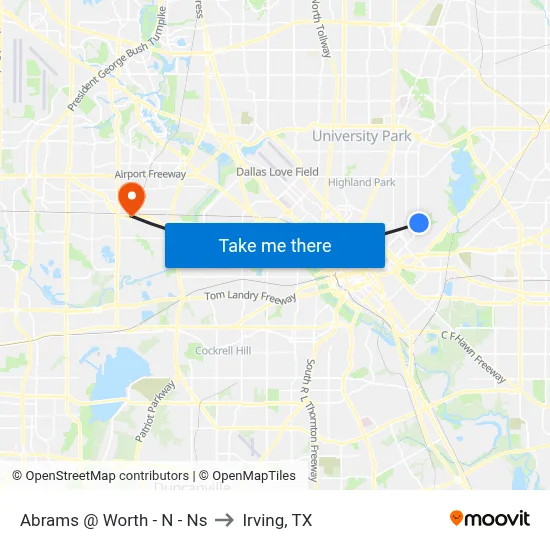 Abrams @ Worth - N - Ns to Irving, TX map