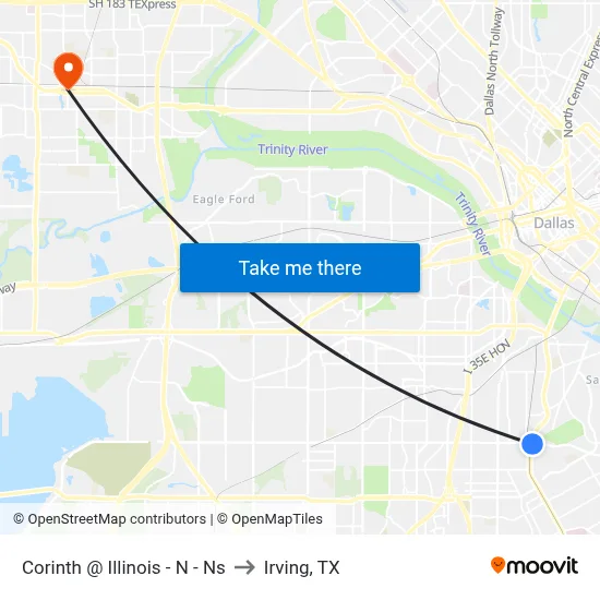 Corinth @ Illinois - N - Ns to Irving, TX map
