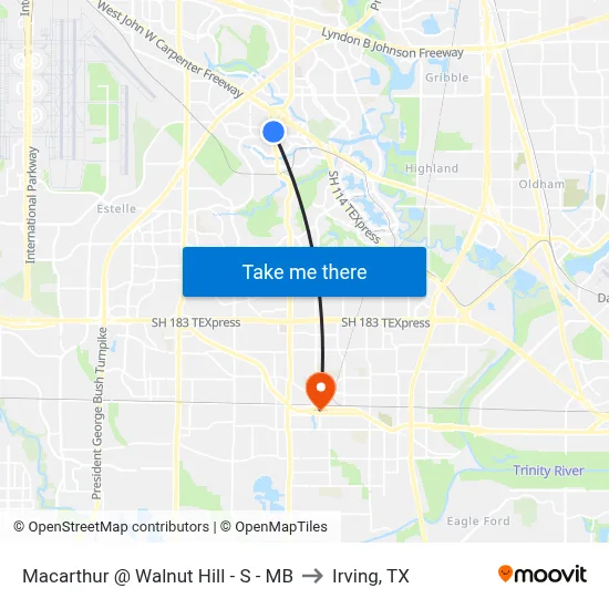 Macarthur @ Walnut Hill - S - MB to Irving, TX map