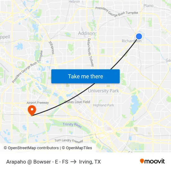 Arapaho @ Bowser - E - FS to Irving, TX map