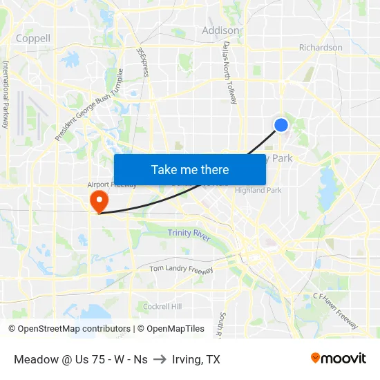 Meadow @ Us 75 - W - Ns to Irving, TX map