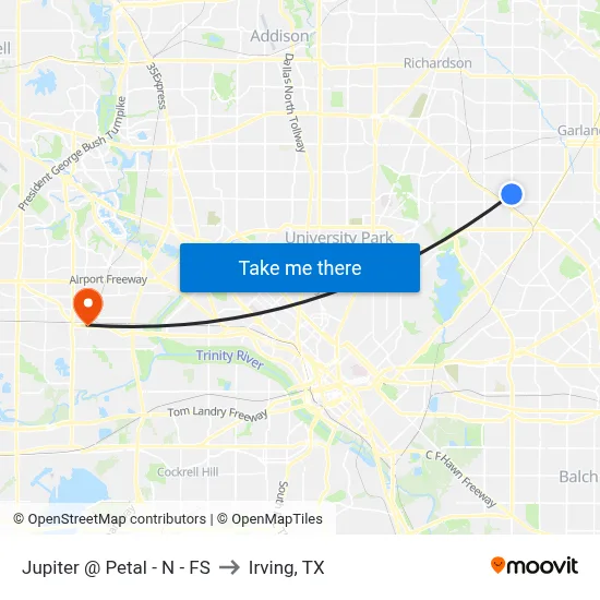 Jupiter @ Petal - N - FS to Irving, TX map
