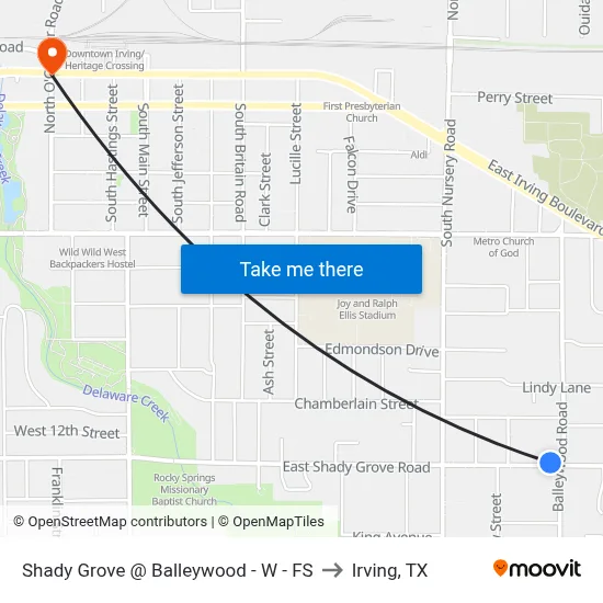 Shady Grove @ Balleywood - W - FS to Irving, TX map