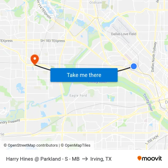 Harry Hines @ Parkland - S - MB to Irving, TX map