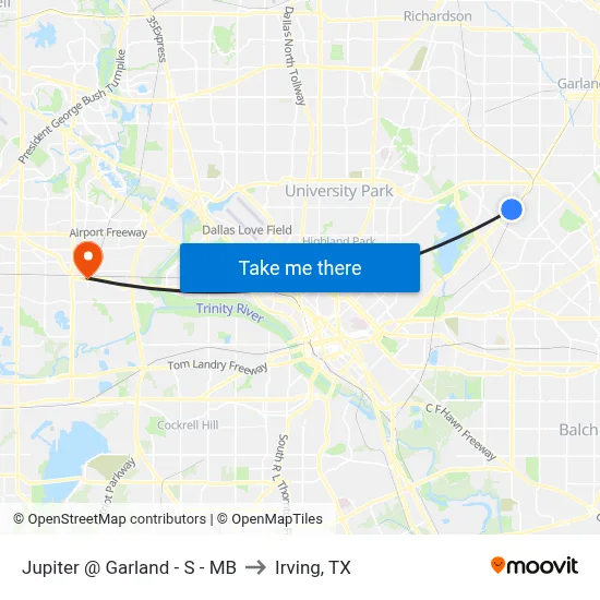 Jupiter @ Garland - S - MB to Irving, TX map