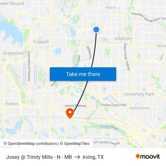 Josey @ Trinity Mills - N - MB to Irving, TX map