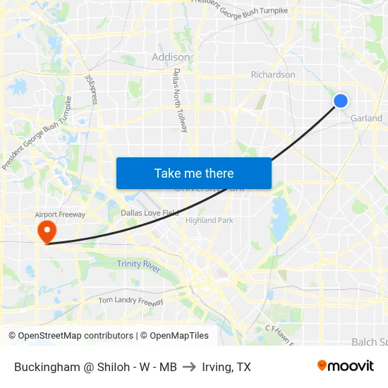 Buckingham @ Shiloh - W - MB to Irving, TX map